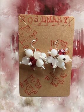 White and Red Cluster Bead Drop Earrings